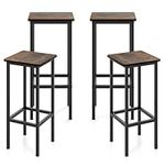 GiantexUK Bar Stools Set of 4, 65CM Seat Height Kitchen Barstools with Footrests & Anti-Slip Foot Pads, Metal Frame Backless Breakfast Bar Chairs for Dining Room Restaurant (Rustic Brown + Black)