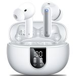 Wireless Earbuds,Wireless Earphones Bluetooth 5.3 in Ear with 4 Mic ENC Calls Noise Cancelling Wireless Headphones Mini LED Display HiFi Stereo 42H Playtime Bluetooth Earbuds Touch Control/IP6/White