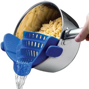 Kitchen Gizmo Snap N' Strain - Silicone Clip-On Colander, Heat Resistant Drainer for Vegetables and Pasta Noodles, Kitchen Gadgets for Bowl, Pots, and Pans - Essential Home Cooking Tools - Blue