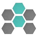 Navaris Hexagon Felt Board Tiles - Set of 6 Notice Memo Bulletin Boards with Push Pins Pack 5.9 x 7 inches (15 x 17.7 cm) - Grey, Turquoise