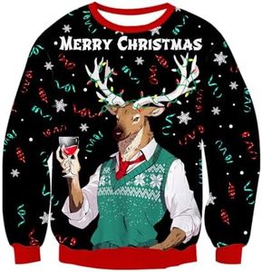 Idgreatim Unisex Ugly Christmas Crewneck Sweatshirt Novelty 3D Graphic Long Sleeve Sweater Shirt