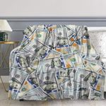 Money Throw Blanket - Funny 100 Dollar Bill Cash Theme Gifts for Adult Kids, Soft Warm Cozy Plush Blanket for Men Women Home Room Decor, Birthday Christmas Valentines Day Gifts, 50"x60"