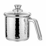 Prabha Heavy Gauge Encapsulated Base Stainless Steel Compatible with Induction & Gas Stove Base Hammered Milk Pot Boiler with Glass Lid, Capacity 1.8 Liter, Size 14 cm, Durable for Long Time