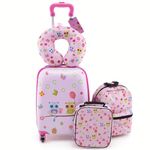 HONEY JOY 5 Piece Kids Luggage Set, 16 Inch Carry-On Suitcase & Toddler Backpack, Lunch Bag, Neck Pillow, Luggage Tag, Airplane Approved, Spinner Travel Luggage for Boys Girls (Owl)