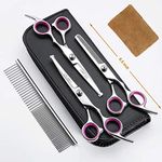 VIYARO Premium Pet Grooming Scissors Set for Dog Cats and More Pets（Curve for Curve Areas +Ears + Noses+Eyes+Eyebrows and More,Straight for Body&Foot Fur or Paws Trim,Plus Thinning Shear for Thinning Hair)Overall Pet Trimming Set Stainless Steel for Grooming with Scissors Bags and clean Cloth (Six Choices)