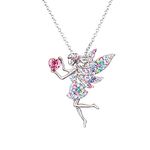 SUMFAN Fairy Necklace for Teen Girls Kids,Birthstone Pendant Gift for Children White Gold Plated Austrian Crystal Jewelry Gift (Multi Color)