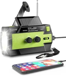 Emergency-Radio,Puiuisoul 4000mAh Weather Radios with Hand Crank & Solar Charging,3 Gear LED Flashlight,SOS Alarm, Portable Power Bank,AM/FM/NOAA,Motion Sensor Reading Lamp