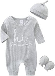 Baby Boy Girl Onesie Bodysuit Solid Color Jumpsuit for 0-3 Months Baby Clothes Set Coming Home Outfits Bodysuit Cap Mitten Grey
