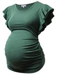 Bhome Maternity Tops Flying Shorts Sleeve Tshirt Side Ruched Pregnant Blouse Casual Pregnancy Tunic, Green, Medium