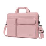 MOSISO Laptop Shoulder Bag Compatible with MacBook Air 15 inch M3 M2 2024 2023/Pro 16 M3 M2 M1 2024-2019,15-15.6 inch Notebook with 2 Raised&1 Flapover&1 Horizontal Pocket&Handle&Belt, Pink