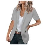 oelaio Spring/Summer/Fall Deals 2024 Blazer for Women,Women's Casual Blazer Short Sleeve Lapel Open Front Professional Work,Gray,X-Large