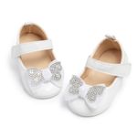 Meckior Infant Baby Girls Soft Sole Bowknot Princess Wedding Dress Mary Jane Flats Prewalker Newborn Light Baby Sneaker Shoes