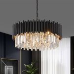 Black Crystal Chandelier 10-Light 3-Tier Modern Crystal Ceiling Light Metal Frame E12 Semi Flush Mount Round Ceiling Light Fixture Ceiling Lamp Farmhouse for Living Room Dining Room Balcony Bedroom