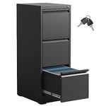 IKIMI 3 Drawer File Cabinet,Metal Filing Cabinets for Home Office, Vertical File Cabinet with Lock,Heavy Duty Metal Storage Cabinet for A4/Letter/Legal Size Files (3 Drawer black-17.7" D)