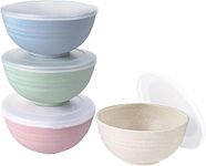 INVOSS Set of 4 Serving and Mixing Bowls with Lids, 800 ml Bamboo Fibers & Wheat Husk, Microwave Safe Bowl, Ideal for Snacks, Soap, Salad, and Noodles, Cereal Bowls - Multicolors