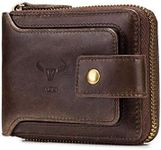 BAIGIO RFID Men Leather Zipper Wallet Zip Around Wallet Bifold Multi Card Holder Purse (Brown)