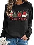 Fuyxxmer Tis The Season Sweatshirts for Women Christmas Sweatshirts Xmas Tree Hat Graphic Gift Pullover Blouse Tops Black