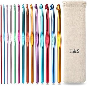 H&S Crochet Hooks Set Aluminium 14pcs Needles with Pouch Case 2mm 2.5mm 3mm 3.5mm 4mm 4.5mm 5mm 5.5mm 6mm 6.5mm 7mm 8mm 9mm 10mm