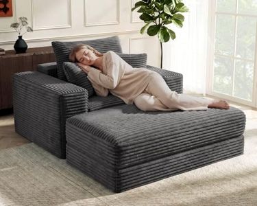 Busaurus 60'' Oversized Chaise Lounge Chair Indoor with Ottoman, Convertible Boneless Sofa Bed & Corduroy Reading Chair for Living Room & Bedroom, No Assembly Required