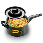 Hawkins Futura 3 Litre Handi, Hard Anodised Sauce Pan and Lid, Saucepan with a Short and a Long Handle, Biryani Handi, Black (AH3L)