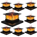 Dynaming 8 Pack Post Lights Outdoor, Solar Powered Fence Cap Lights, High Brightness Flickering Flame SMD LED Lighting Decor for Garden Deck Patio, Fit 4x4, 5x5 or 6x6 Wooden Posts