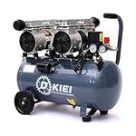 DKIEI 50L Air Compressor, Oil Free, 9.6cfm, 3.5HP/2.6kw, 115psi/8bar, Low Noise, Maintenance Free Compressor with 2 Pressure Gauges for Tire Pumping, Car Grooming, Home Spray-Painting, Nailing, Grey