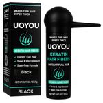 UOYOU Hair Fibres BLACK 27.5g with Pump Applicator – Natural Keratin Hair Building Fibers for Thinning Hair – Undetectable, Sweat- & Wind-Resistant Concealer for Men & Women