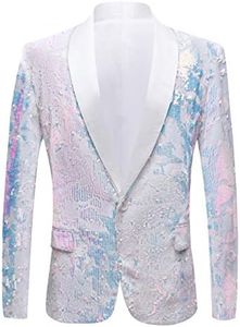 PYJTRL Men Fashion Purple Colorful Velvet Sequins Blazer (White, M)