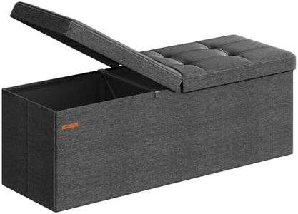 SONGMICS MAZIE Collection - 43 Inches Storage Ottoman, Foldable Storage Bench with Flipping Lid, 660 lb Load Capacity, for Entryway, Living Room, Bedroom, Dark Gray ULSF76GYZ