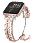 Wearlizer Compatible with Apple Watch Bands 40/38/41/42mm Women, Bling Diamond Charms iWatch Bands Stylish Metal Strap Dressy Bracelet for Apple Watch Series 10 9 8 7 6 5 4 3 2 1 SE Band, Rose Gold