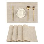 Leetaltree Beige Placemats Set of 4 - Heat Resistant Non-Slip Place mats for Dining Table, Washable Durable PVC Vinyl Woven Table Mats（Beige, 4）