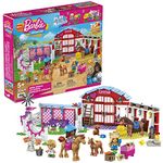 Barbie MEGA Barbie Horse Stables Building Set with 304 pieces including accessories and 3 micro-dolls, toy gift set for ages 5 and up -