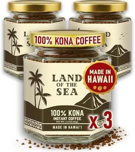 KONA COFFEE 100% - Freeze Dried Instant Coffee - Low Acid Coffee - Medium Roast Hawaiian Coffee - Crafted from Arabica Beans, 1.5oz (3 Pack)