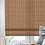 FACIMI Cordless Blackout Roman Bamboo Shades, Light Filtering Natural Woven Shades with 6 Inches High Valance, Custom Room Darkening Privacy Lined Bamboo Blinds for Windows, Doors, Burnt Orange