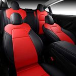 INCH EMPIRE Seat Cover Custom Fit for Tesla Model 3 Synthetic Leather Car Seat Cushion Protector for 2017 2018 2019 2020 2021 2022 2023 Customized (Lichi Black & Red Model 3)