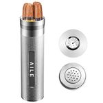 AILE Stainless Cigar humidor,Travel Cigar case, Silver Travel Cigar case Tube for 3 to 4 Cigars, Portable Cigar case, Cigar Hygrometer,Gift for man