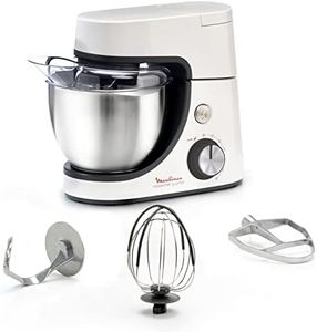 Moulinex Robot pâtissier, Capacité bol 4,6 L, 8 vitesses + Pulse, Technologie Fouet Whisk pour un fouettage parfait, Batteur et pétrin en fonte d'aluminium, 1100 W, Masterchef Gourmet blanc QA510110
