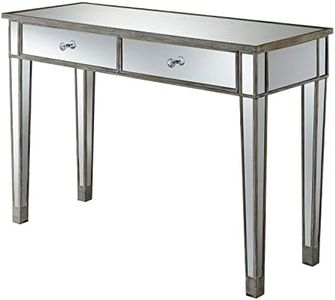 Convenience Concepts Gold Coast Mirrored Desk 42" - Console Table with 2 Drawers for Storage in Living Room, Office, Weathered White/Mirror