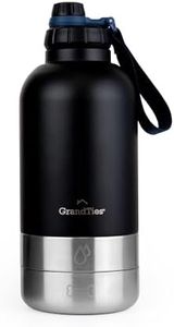GrandTies Insulated Portable Water Bottle with 2 Detachable Dog Bowl Dispenser | Leak-Proof Food Travel Container | Walking, Hiking, Camping Accessory (64oz, Matte Black)
