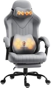 Dowinx Gaming Video Gaming Chair with Shiatsu Neck Massage and Lumbar Support for Home Office High Back Recliner Height Adjustable Ergonomic Comfy Leather Computer Desk Chair (Grey)