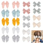 20PCS Baby Hair Bows Clips, Fully Lined Hair Barrettes for Fine Hair, Non Slip Alligator Clips Girls Hair Bows, Handmade Linen Cotton Bows Clips for Babies Infant Toddlers Kids in Pairs