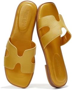 Project Cloud Fashion Flat Summer Sandals for Women 2025 - Leather Womens Sandals Comfortable Memory Foam Slides for Women Footwear - Mules Women's Sandals - Walking Sandals Women (Jannel, Yel, 5.5)