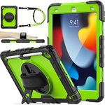 SEYMAC stock Case for iPad 9th/ 8th/ 7th Generation 10.2'', Shockproof Case with Screen Protector Pencil Holder [360° Rotating Hand Strap] & Stand, Case for iPad 10.2 inch 2021-2019, Green