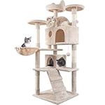 HOMIDEC Cat Tree, 151cm Cat Scratching Post Stable Cat Tower for Indoor Cat, Activity Centre Cat Climbing Tree with 2 Cat Houses, Hammock, 4 Sisal Posts, Ladder, and Rest Place