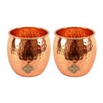 Indian Art Villa Copper Glass Tumbler, Hammer Design, Drinkware, 590 ML Each, Set of 2