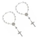 Car Rosary,Bracelet With Cross, 2 Pcs Pendant Prayer Rearview Mirror Auto Rosary Hanging Personalized Car Cross for Bike Car Mirror Hanging Accessories Decor Travels Hanging Pendant (Silver)