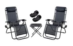 Abaseen Sun Loungers Set of 2 | Zero Gravity Chairs Set of 2 with Table, Cup Holder | Reclining Sun Loungers In Black | Garden Patio Foldable Reclining Chairs | Heavy Duty Design Folding Sun Lounger