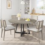 GarveeHome 47-inch Round Dining Table, Wooden Kitchen Table for 4, Industrial Dinner Table with Wooden Top and Metal Base for Home Dining Room or Living Room - Grey(Only Table)