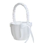 White Flower Girl Basket Wedding,Satin Flower Basket Wedding Party for Flower Girl