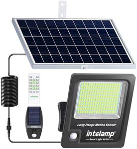 intelamp Solar Security Lights Outdoor Motion Sensor, 12000mAh Solar Outdoor Lights 2000LM Solar Lights Two Sensors Separated Panels 5M Cable Super Bright Solar Flood Lights